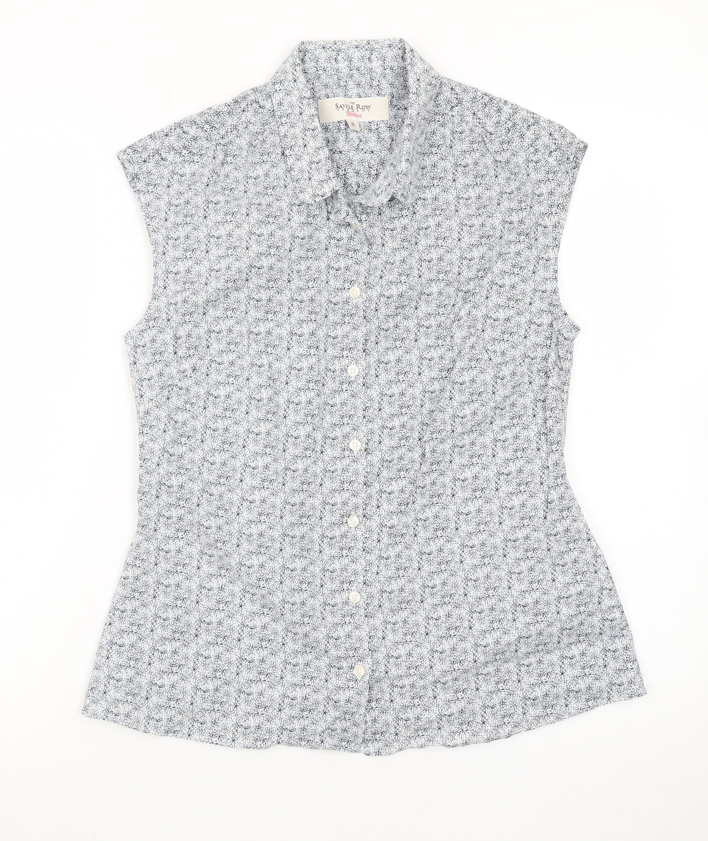 The Savile Row Company Women’s Blue Floral Sleeveless Button-Up Shirt Size 8