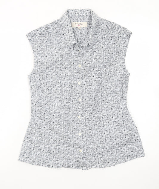 The Savile Row Company Women’s Blue Floral Sleeveless Button-Up Shirt Size 8