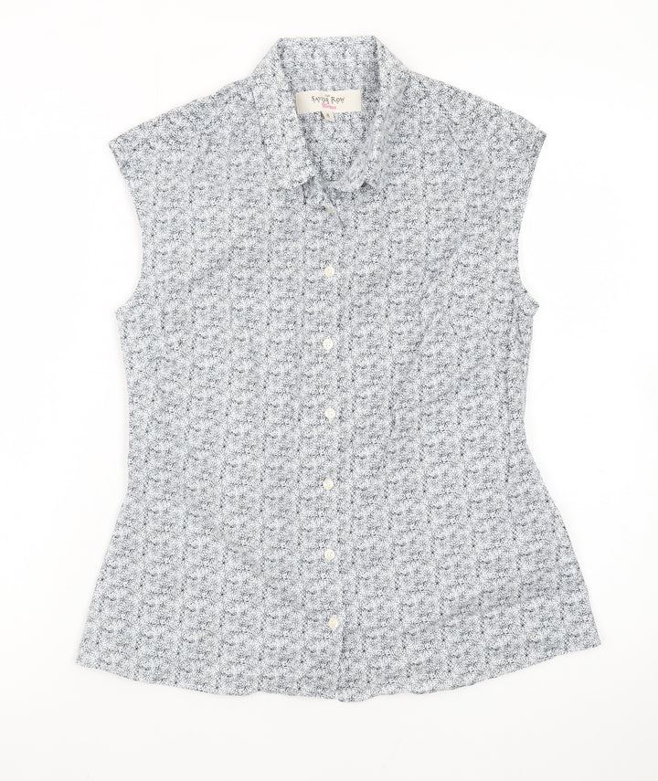 The Savile Row Company Women’s Blue Floral Sleeveless Button-Up Shirt Size 8