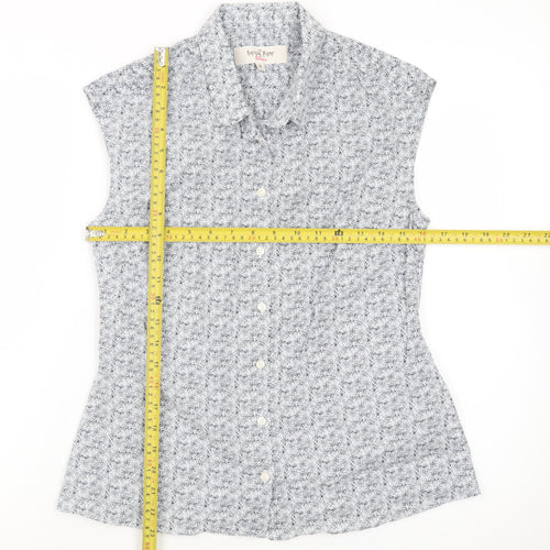 The Savile Row Company Women’s Blue Floral Sleeveless Button-Up Shirt Size 8