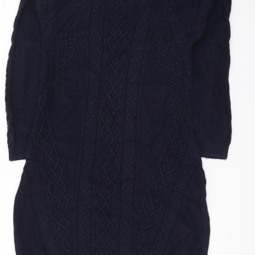 Hobbs Women Blue Knit Long Sleeve Jumper Dress Size 14