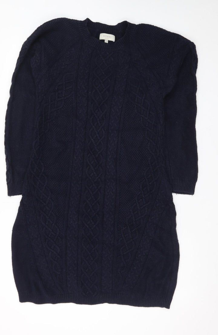 Hobbs Women Blue Knit Long Sleeve Jumper Dress Size 14