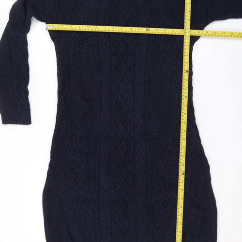 Hobbs Women Blue Knit Long Sleeve Jumper Dress Size 14
