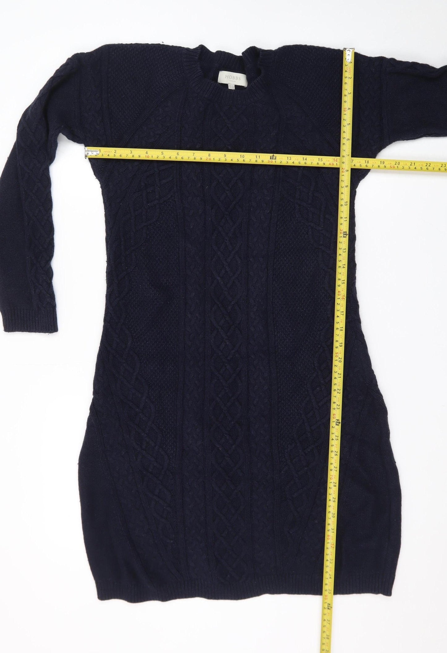 Hobbs Women Blue Knit Long Sleeve Jumper Dress Size 14