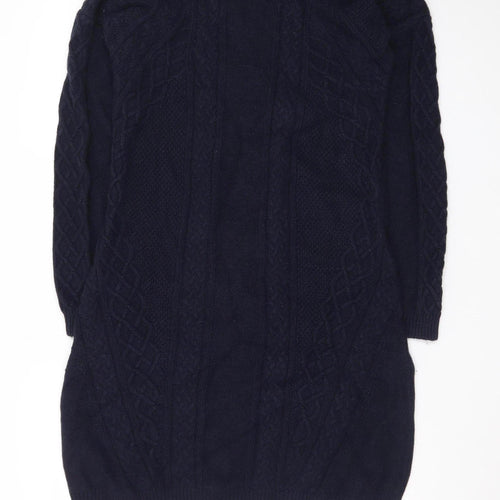 Hobbs Women Blue Knit Long Sleeve Jumper Dress Size 14