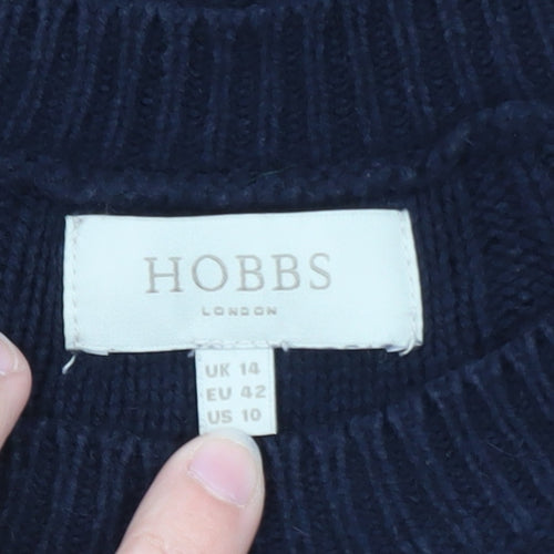 Hobbs Women Blue Knit Long Sleeve Jumper Dress Size 14