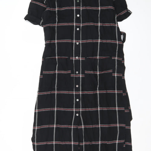 Whistles Women's Black Check Shirt Dress Size 8 Short Sleeve