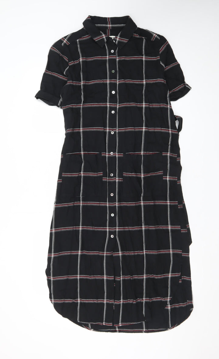 Whistles Women's Black Check Shirt Dress Size 8 Short Sleeve