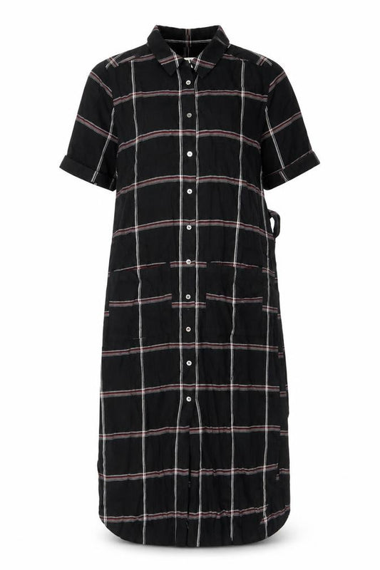 Front view of Whistles Women's Black Check Shirt Dress, size 8, Short Sleeve