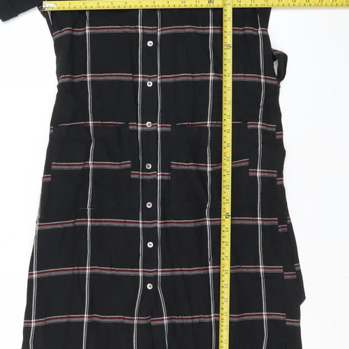 Whistles Women's Black Check Shirt Dress Size 8 Short Sleeve