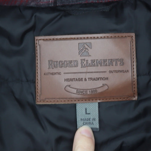 Rugged Elements Mens Red Check Flannel Puffer Jacket L