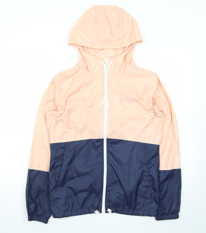 Columbia Women's Pink and Navy Lightweight Hooded Windbreaker Jacket Size S