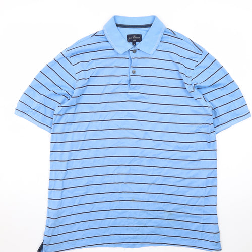 Marks and Spencer Blue Harbour Men's Blue Striped Polo Shirt Size M