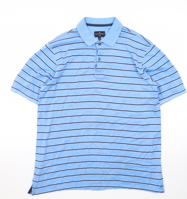 Marks and Spencer Blue Harbour Men's Blue Striped Polo Shirt Size M