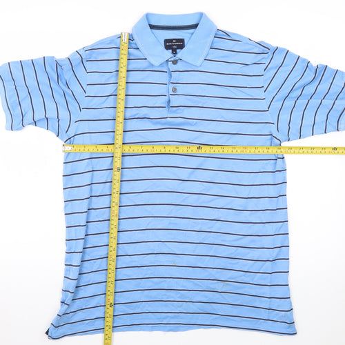 Marks and Spencer Blue Harbour Men's Blue Striped Polo Shirt Size M