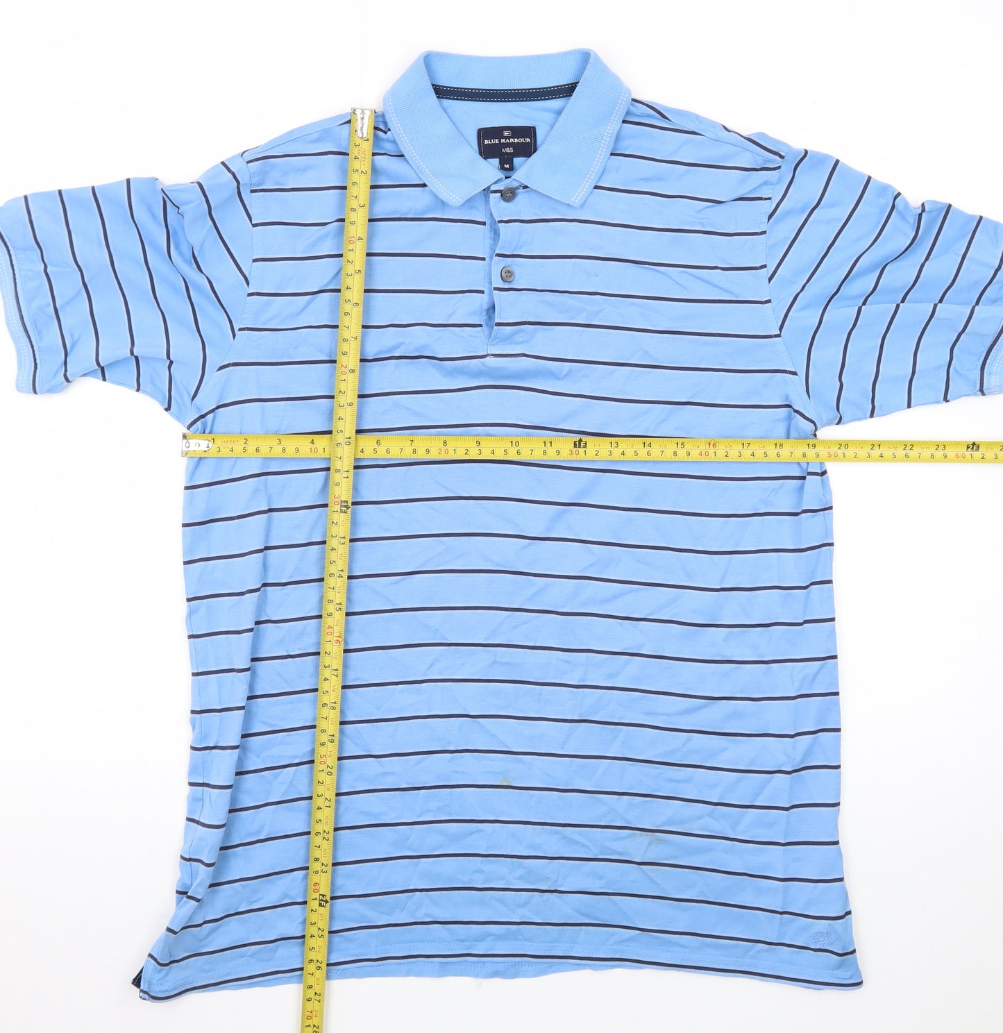 Marks and Spencer Blue Harbour Men's Blue Striped Polo Shirt Size M