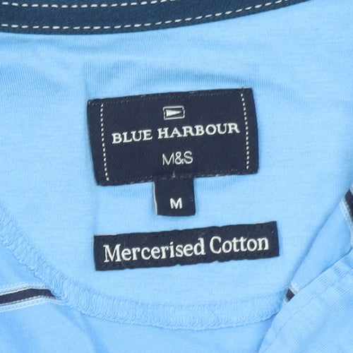 Marks and Spencer Blue Harbour Men's Blue Striped Polo Shirt Size M
