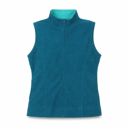 Front view of ISLE Essentials Women's Blue Fleece Zip Waistcoat, size M, 14-16