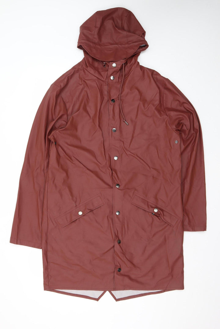 RAINS Women’s Brown Waterproof Long Rain Coat XS Hooded Lightweight