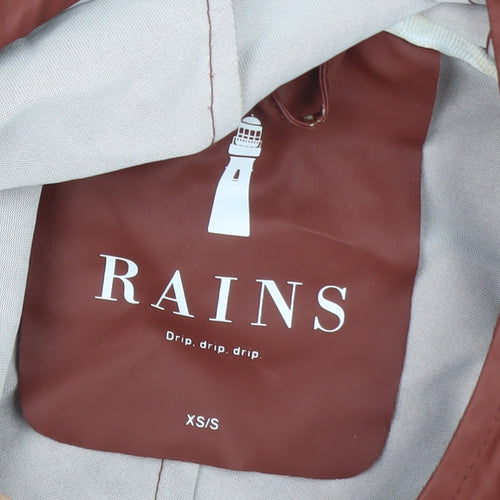 RAINS Women’s Brown Waterproof Long Rain Coat XS Hooded Lightweight