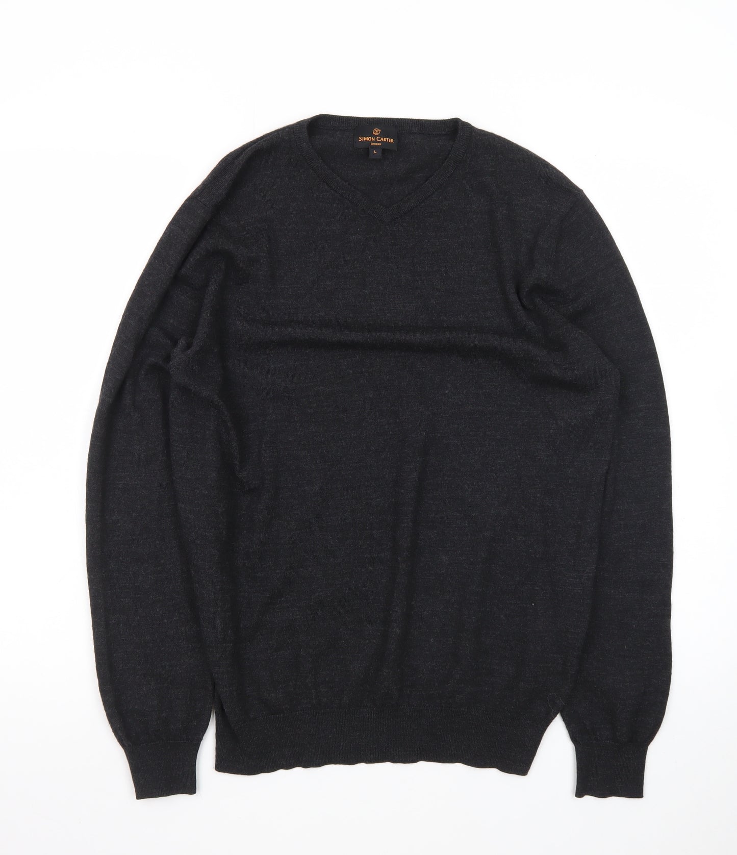 Simon Carter Men’s Black Wool Acrylic V-Neck Jumper Size L
