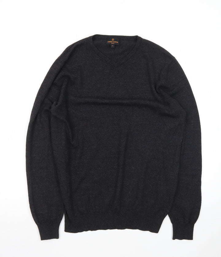 Simon Carter Men’s Black Wool Acrylic V-Neck Jumper Size L