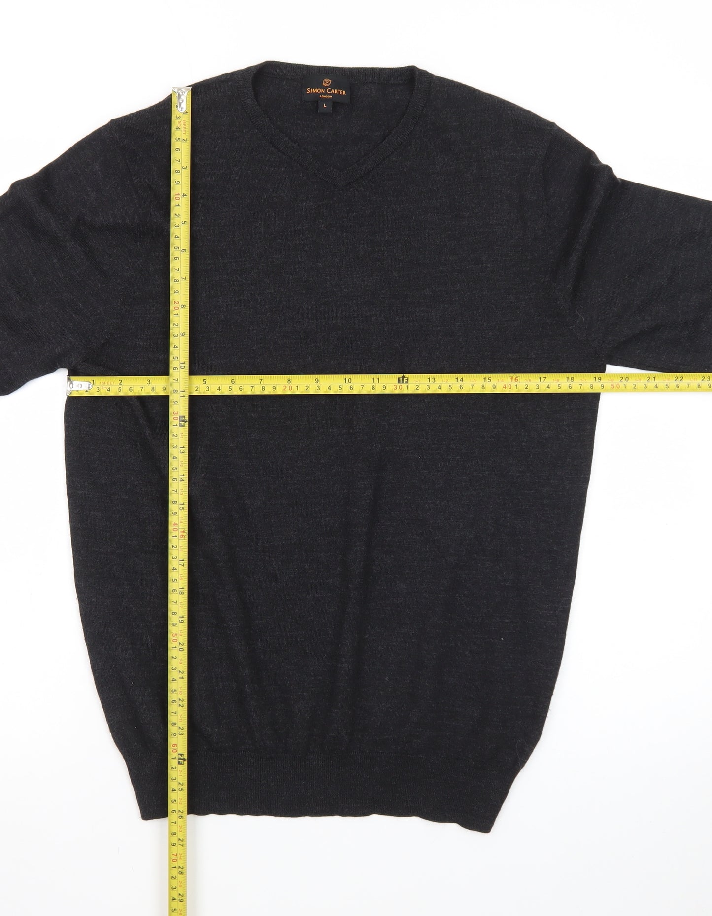 Simon Carter Men’s Black Wool Acrylic V-Neck Jumper Size L