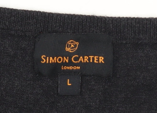 Simon Carter Men’s Black Wool Acrylic V-Neck Jumper Size L