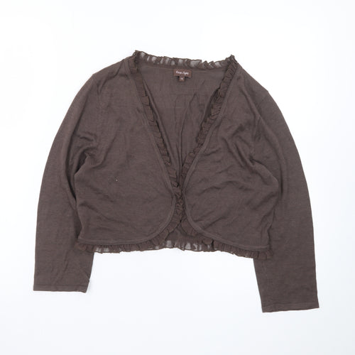 Phase Eight Women Brown Size 14 Ruffle Trim Open Cardigan