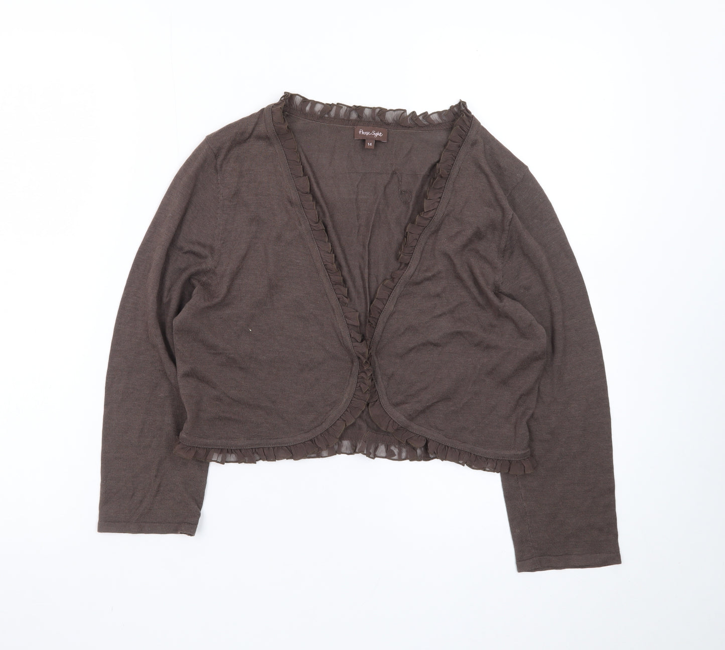 Phase Eight Women Brown Size 14 Ruffle Trim Open Cardigan