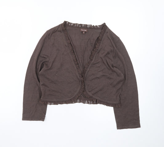 Phase Eight Women Brown Size 14 Ruffle Trim Open Cardigan