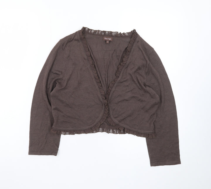 Phase Eight Women Brown Size 14 Ruffle Trim Open Cardigan