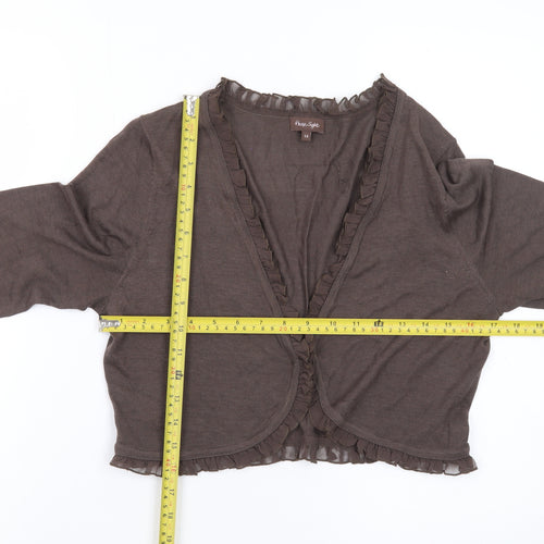Phase Eight Women Brown Size 14 Ruffle Trim Open Cardigan
