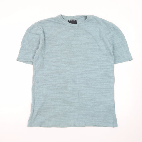 ASOS DESIGN Men's Blue Short Sleeve Cotton Linen Crew Neck Jumper M