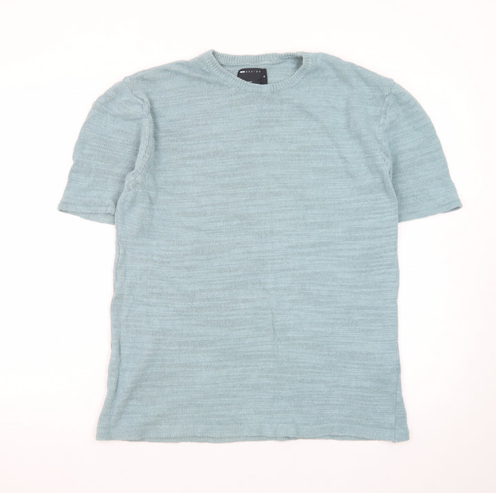 ASOS DESIGN Men's Blue Short Sleeve Cotton Linen Crew Neck Jumper M