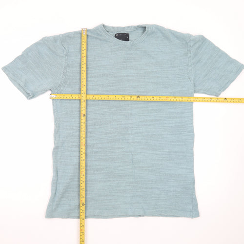 ASOS DESIGN Men's Blue Short Sleeve Cotton Linen Crew Neck Jumper M