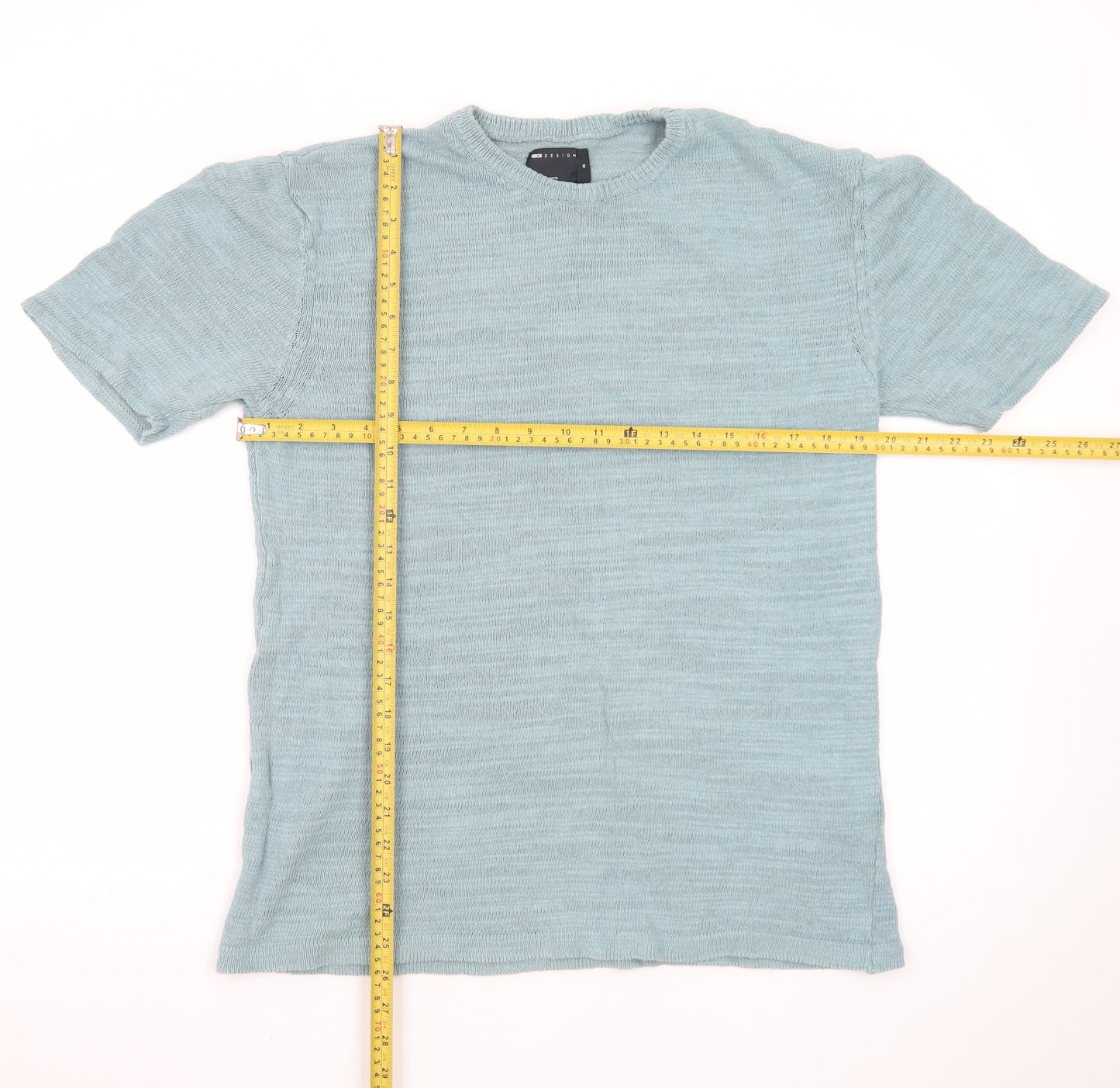 ASOS DESIGN Men's Blue Short Sleeve Cotton Linen Crew Neck Jumper M