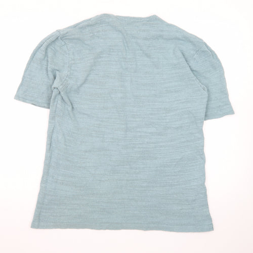 ASOS DESIGN Men's Blue Short Sleeve Cotton Linen Crew Neck Jumper M
