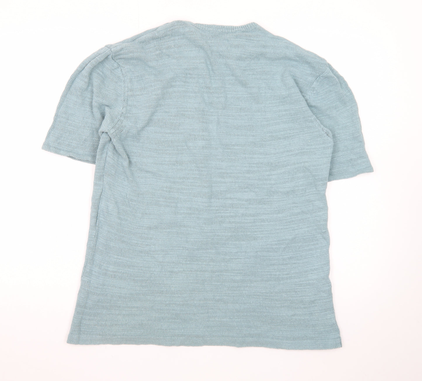ASOS DESIGN Men's Blue Short Sleeve Cotton Linen Crew Neck Jumper M