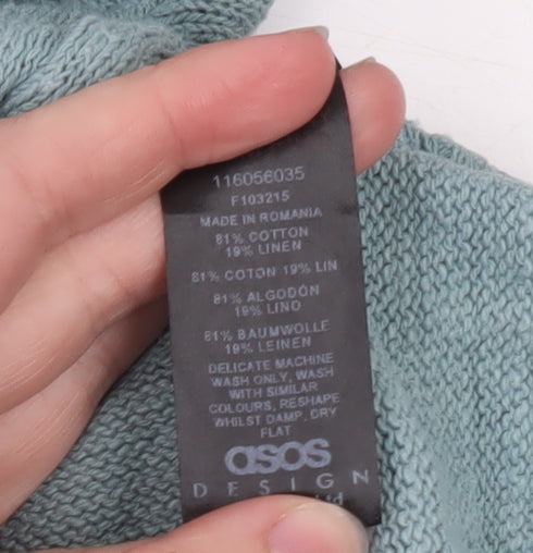ASOS DESIGN Men's Blue Short Sleeve Cotton Linen Crew Neck Jumper M