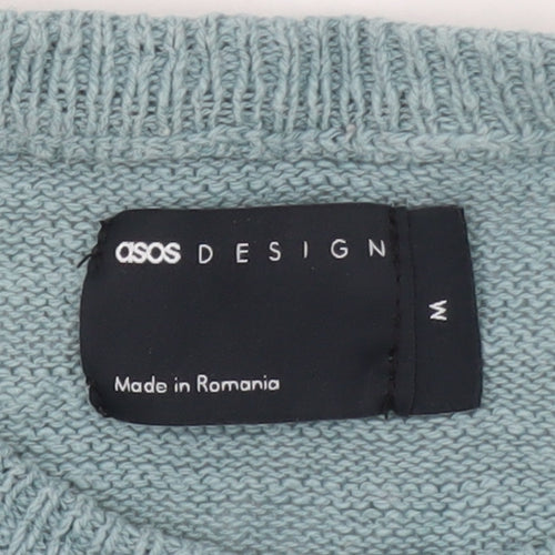 ASOS DESIGN Men's Blue Short Sleeve Cotton Linen Crew Neck Jumper M