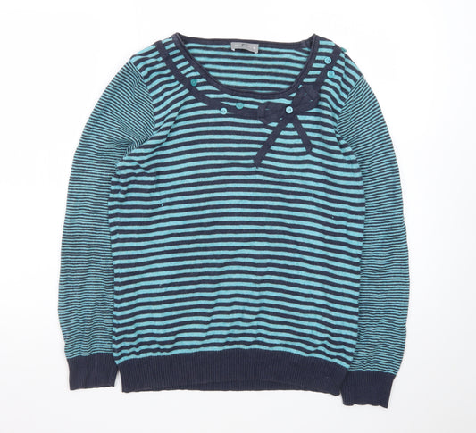 Marks and Spencer Women’s Blue Striped Bow Knit Jumper Size 16