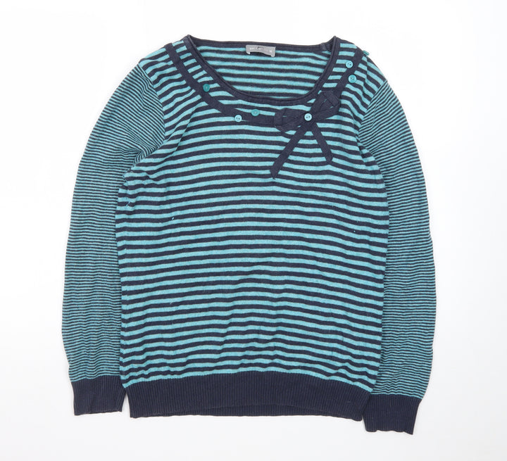 Marks and Spencer Women’s Blue Striped Bow Knit Jumper Size 16