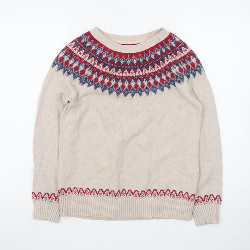 Fat Face Womens Beige Fair Isle Wool Blend Jumper Size 10