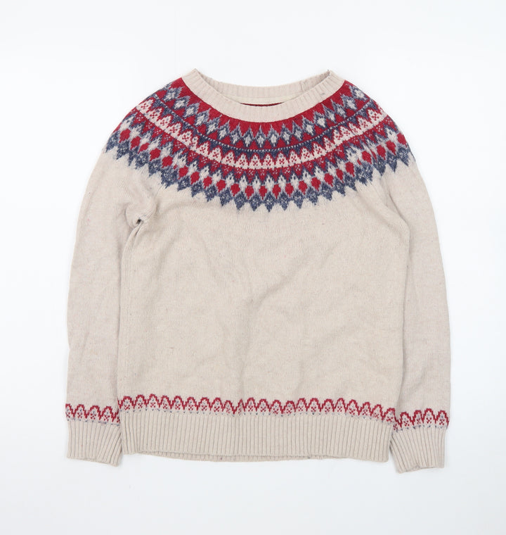 Fat Face Womens Beige Fair Isle Wool Blend Jumper Size 10