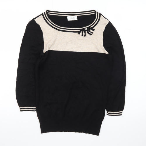 Wallis Women Black Beige Bow Knit Petite Jumper Size 10
