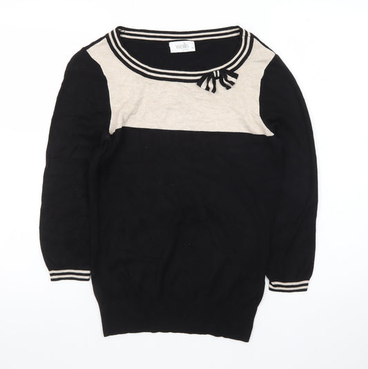 Wallis Women Black Beige Bow Knit Petite Jumper Size 10