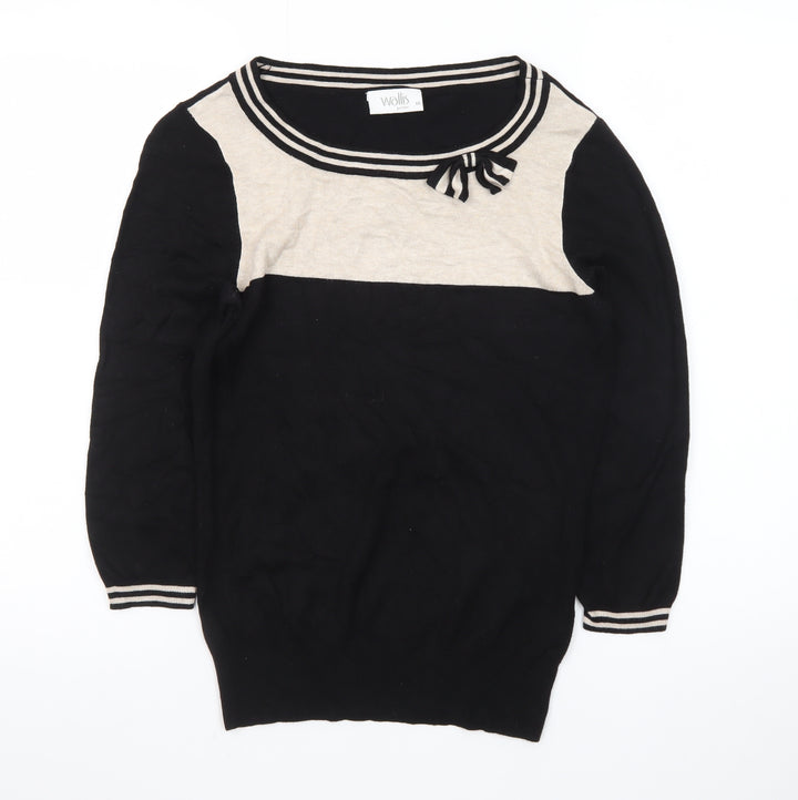 Wallis Women Black Beige Bow Knit Petite Jumper Size 10