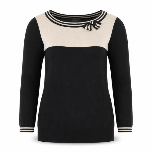 Wallis Women Black Beige Bow Knit Petite Jumper Size 10