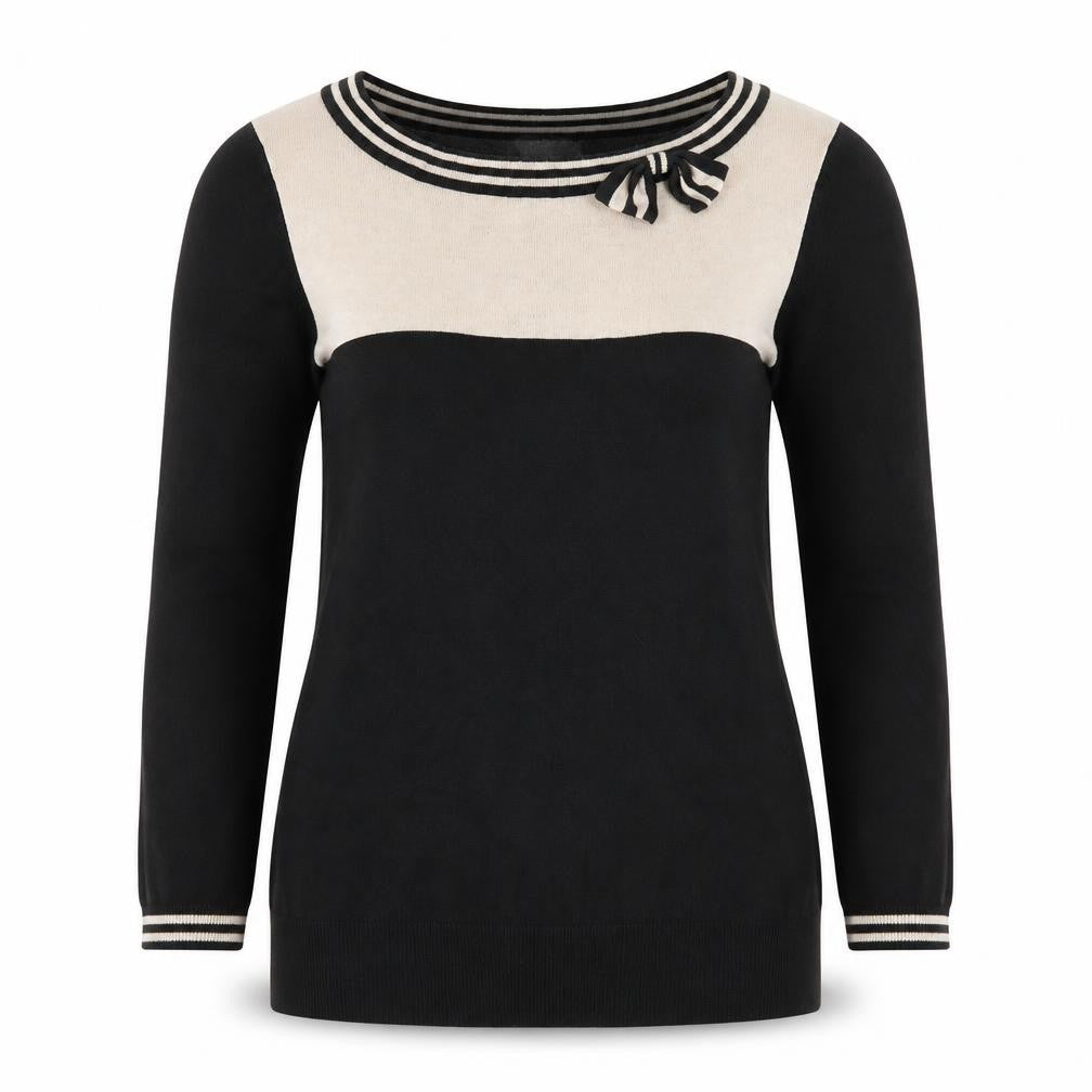 Wallis Women Black Beige Bow Knit Petite Jumper Size 10